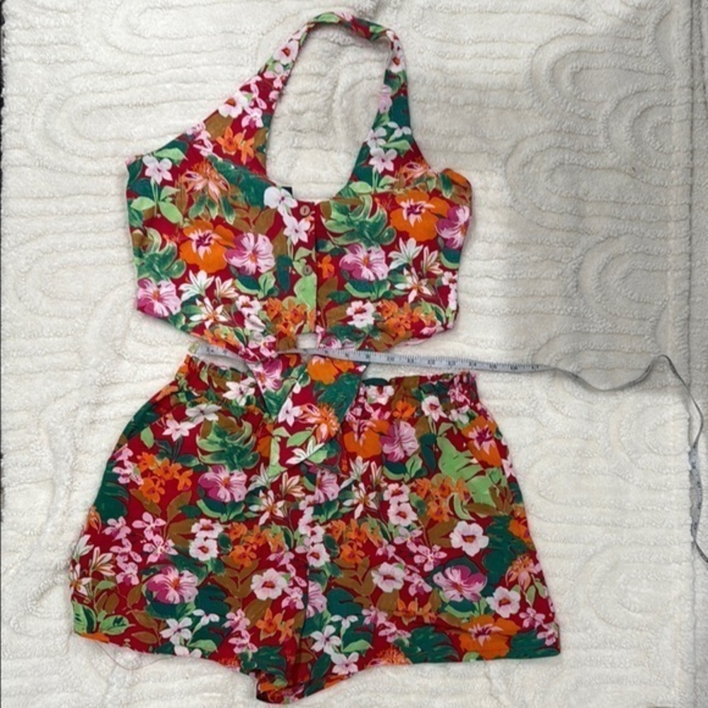 Floral Halter Top and Shorts Set